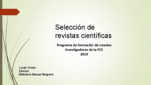 Seleccin de revistas cientficas Programa de formacin de