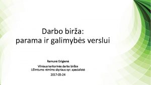 Darbo bira parama ir galimybs verslui Ramun Grigien