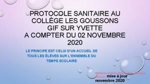 PROTOCOLE SANITAIRE AU COLLGE LES GOUSSONS GIF SUR