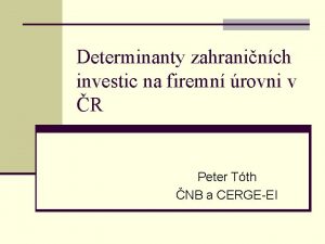 Determinanty zahraninch investic na firemn rovni v R