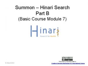 Summon Hinari Search Part B Basic Course Module