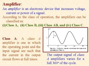 Amplifier An amplifier is an electronic device that