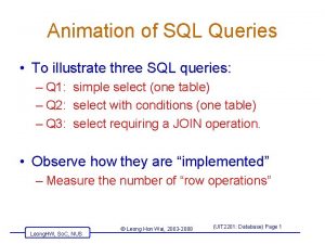 Animation of SQL Queries To illustrate three SQL