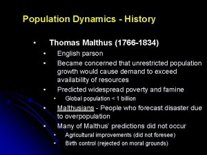 Population Dynamics History Thomas Malthus 1766 1834 English