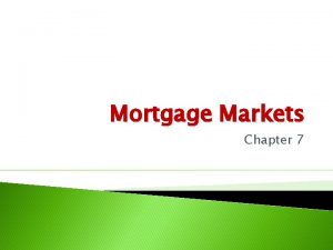 Mortgage Markets Chapter 7 Mortgages Loans to individuals