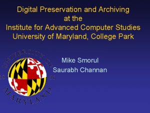Digital Preservation and Archiving at the Institute for