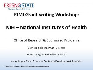 RIMI Grantwriting Workshop NIH National Institutes of Health