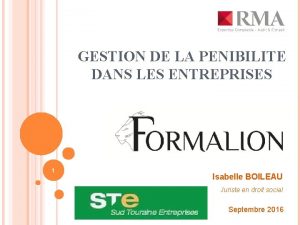 GESTION DE LA PENIBILITE DANS LES ENTREPRISES 1