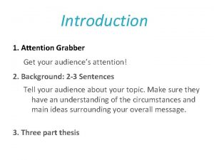 Introduction 1 Attention Grabber Get your audiences attention