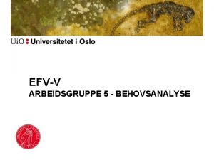 EFVV ARBEIDSGRUPPE 5 BEHOVSANALYSE Agenda 1 Presentasjon av