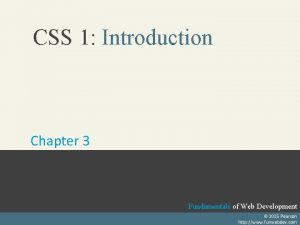 CSS 1 Introduction Chapter 3 Randy Connolly and