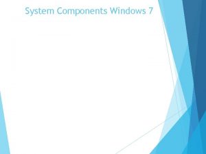 System Components Windows 7 System Components Kernel Foundation