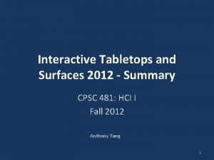Interactive Tabletops and Surfaces 2012 Summary CPSC 481