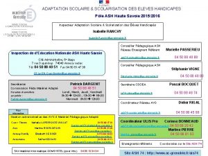 ADAPTATION SCOLAIRE SCOLARISATION DES ELEVES HANDICAPES Ple ASH