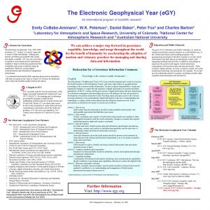 The Electronic Geophysical Year e GY An international