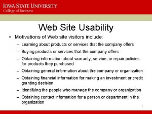 Web Site Usability Motivations of Web site visitors