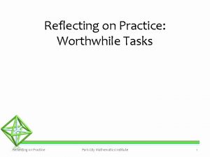 Reflecting on Practice Worthwhile Tasks Reflecting on Practice