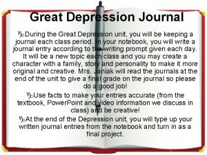 Great Depression Journal During the Great Depression unit