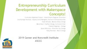 Entrepreneurship Curriculum Development with Makerspace Concepts Curriculum Alignment