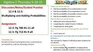 Algebra 2 Thursday 5 28 15 DiscussionNotesGuided Practice