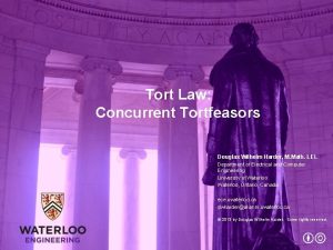 Tort Law Concurrent Tortfeasors Douglas Wilhelm Harder M