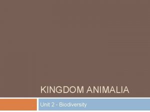 KINGDOM ANIMALIA Unit 2 Biodiversity K Animalia Characteristics
