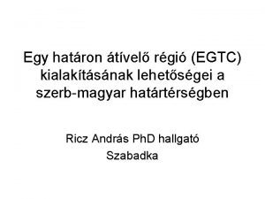 Egy hatron tvel rgi EGTC kialaktsnak lehetsgei a