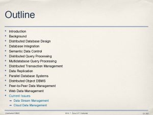 Outline Introduction Background Distributed Database Design Database Integration