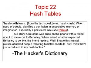 Topic 22 Hash Tables hash collision n from