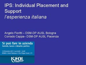 IPS Individual Placement and Support lesperienza italiana Angelo