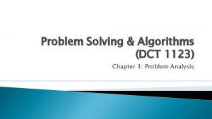 Problem Solving Algorithms DCT 1123 Chapter 3 Problem