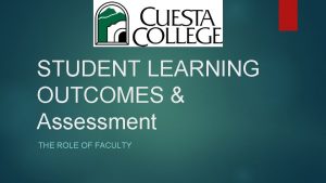 STUDENT LEARNING OUTCOMES Assessment THE ROLE OF FACULTY