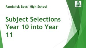 Randwick Boys High School Subject Selections Year 10
