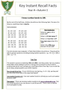 Key Instant Recall Facts Year 4 Autumn 1