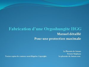 Fabrication dune Orgoshungite HGG Manuel dtaill Pour une