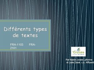 Diffrents types de textes FRA1103 2101 FRA Par