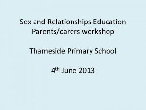 Sex and Relationships Education Parentscarers workshop Thameside Primary