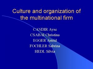 Culture and organization of the multinational firm CANDIR