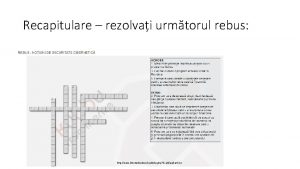 Recapitulare rezolvai urmtorul rebus Rezolvai urmtorul rebus http