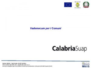 Vademecum per i Comuni Regione Calabria Dipartimento Attivit