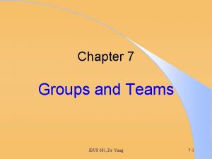 Chapter 7 Groups and Teams IBUS 681 Dr