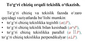 Togri chiziq orqali tkislik otkazish Togri chiziq va