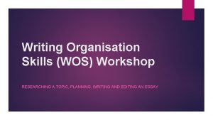 Writing Organisation Skills WOS Workshop RESEARCHING A TOPIC