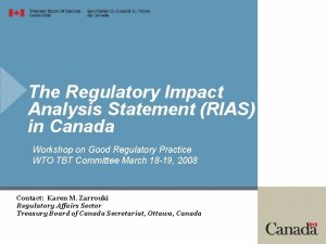 The Regulatory Impact Analysis Statement RIAS in Canada