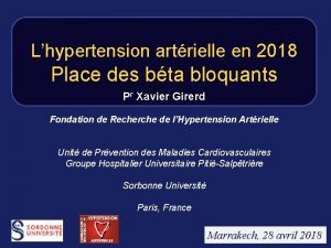 Lhypertension artrielle en 2018 Place des bta bloquants