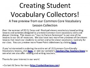 Creating Student Vocabulary Collectors A free preview from