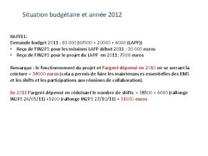 Situation budgtaire et anne 2012 RAPPEL Demande budget