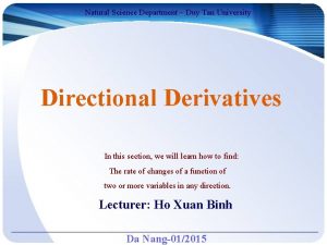 Natural Science Department Duy Tan University Directional Derivatives