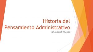 Historia del Pensamiento Administrativo ING LUCIANO STRACCIA Agenda