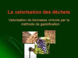 La valorisation des dchets Valorisation de biomasse vinicole La valorisation des dchets Valorisation de biomasse vinicole